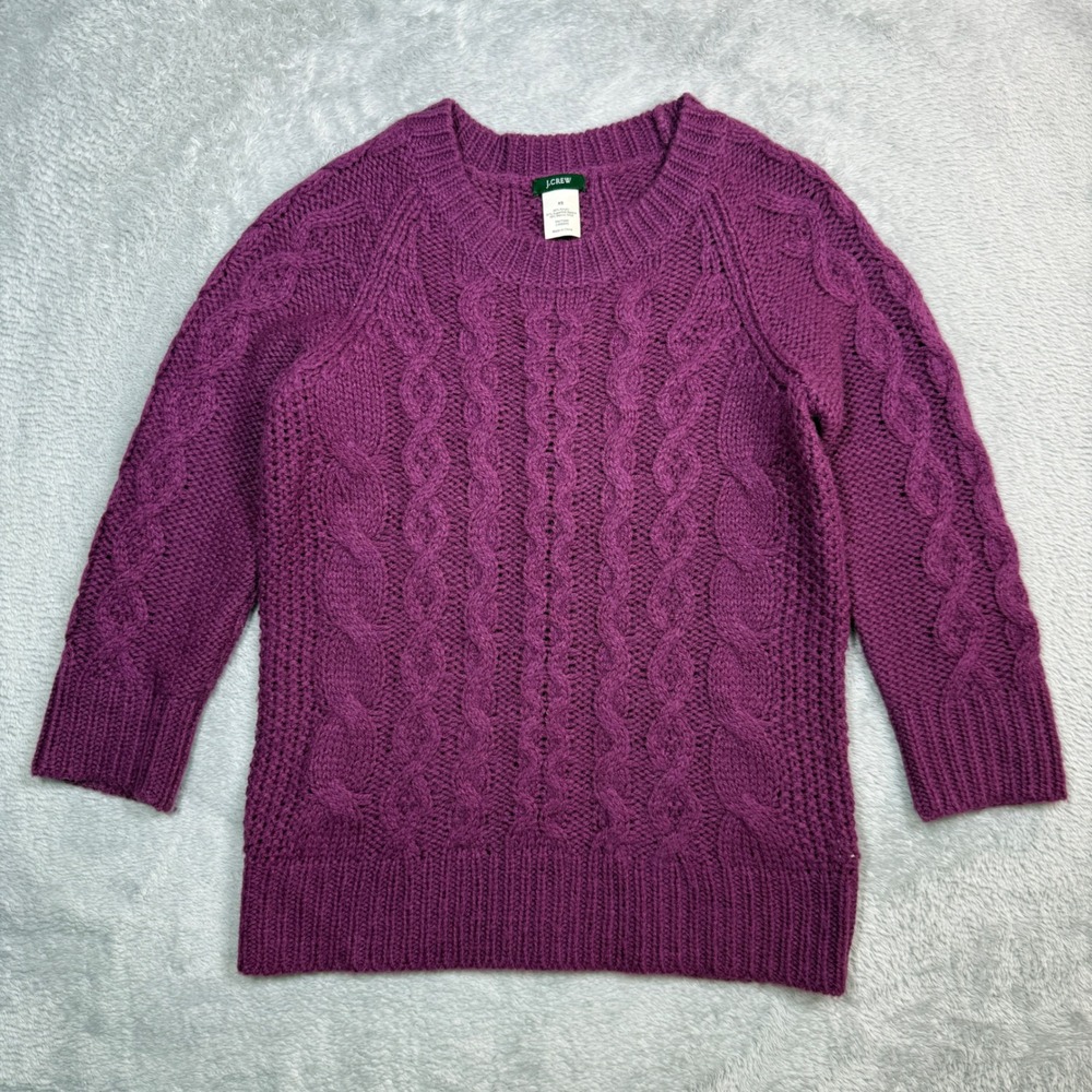 J.Crew Cable Knit Sweater Womens XS Purple Alpaca Merino Wool Pullover 2010s